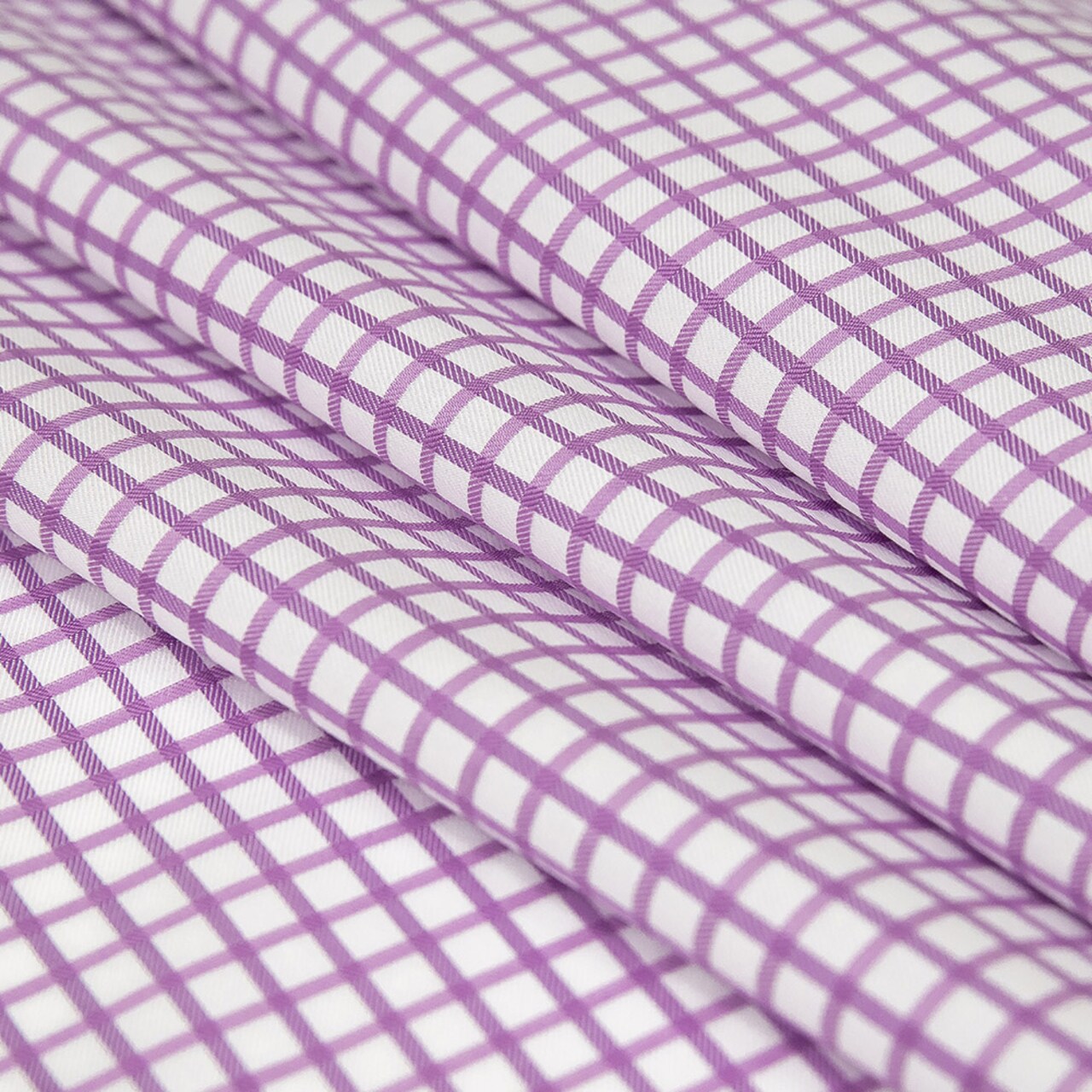 1 Yard Premium Lilac and White Checkered Wrinkle Resistant Dobby Cotton Shirting Fabric